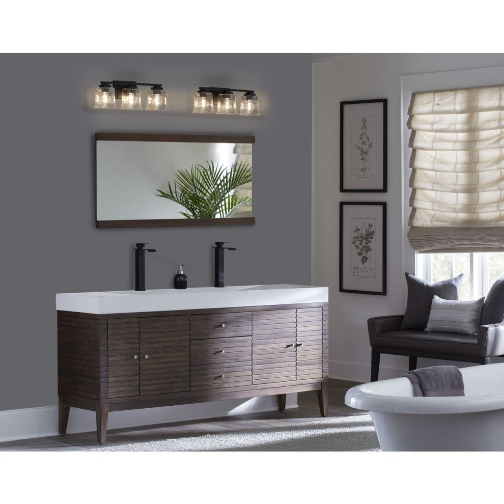 Gilmour Collection 3-Light Matte Black Clear Glass Bath Vanity Light