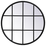 Elegant Decor Motif 28" Round Mid Century Metal Windowpane Frame Mirror in Black