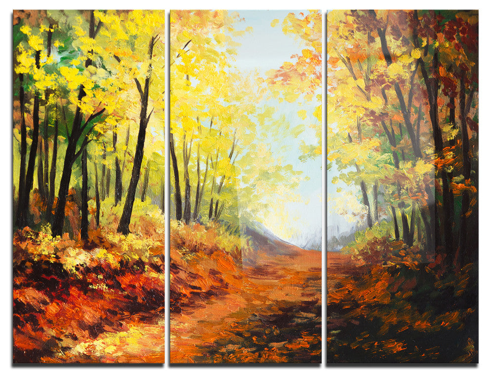 "Autumn Forest Pathway" Glossy Metal Wall Art, 3 Panels, 36"x28"