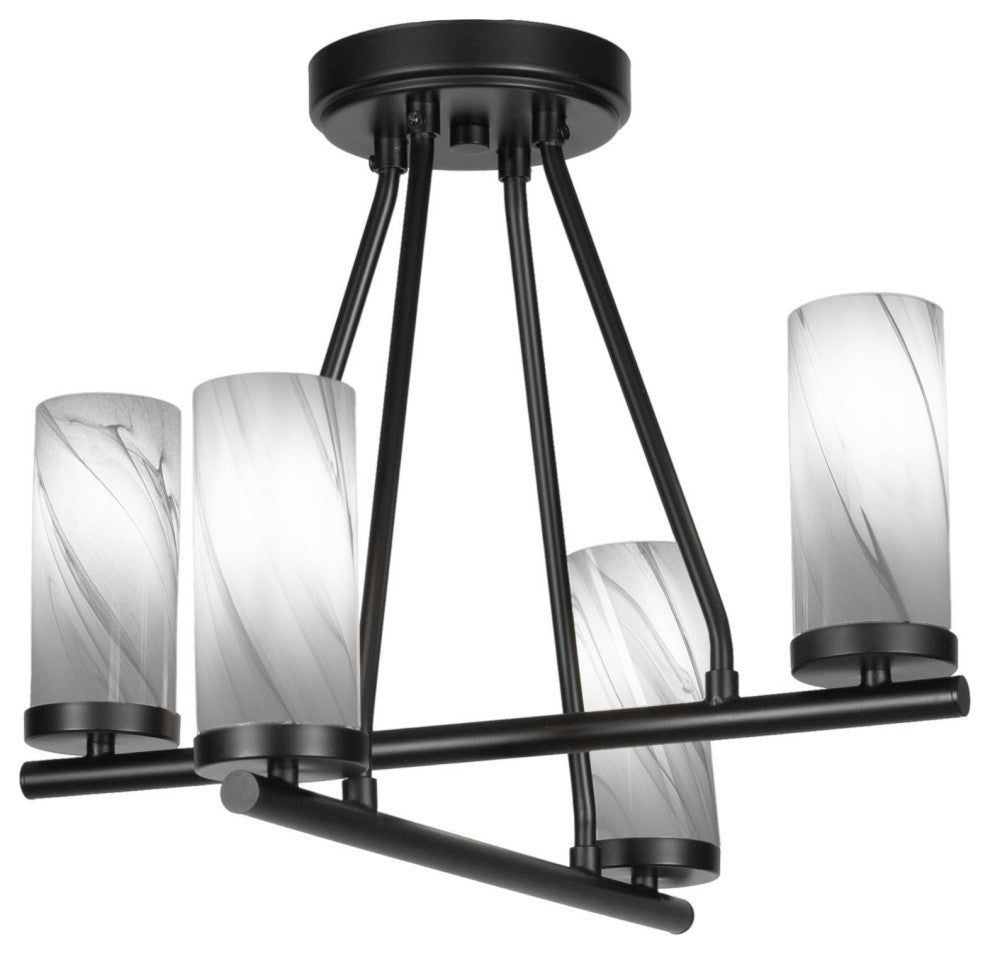 Trinity 4 Light Semi-Flush Shown, Matte Black Finish With 2.5" Onyx Swirl