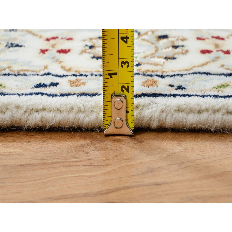 Ivory 250 KPSI Nain Flower Design Wool and Silk Hand Knotted Rug, 3'0"x3'1"