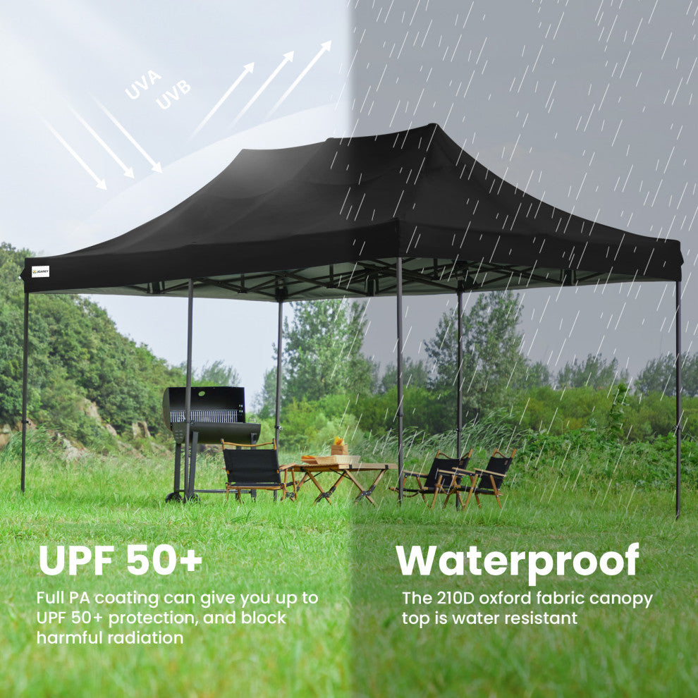 JEAREY Pop Up Canopy Tent, Outdoor Canopy, 4 Sand Bags, Black, 10x20ft
