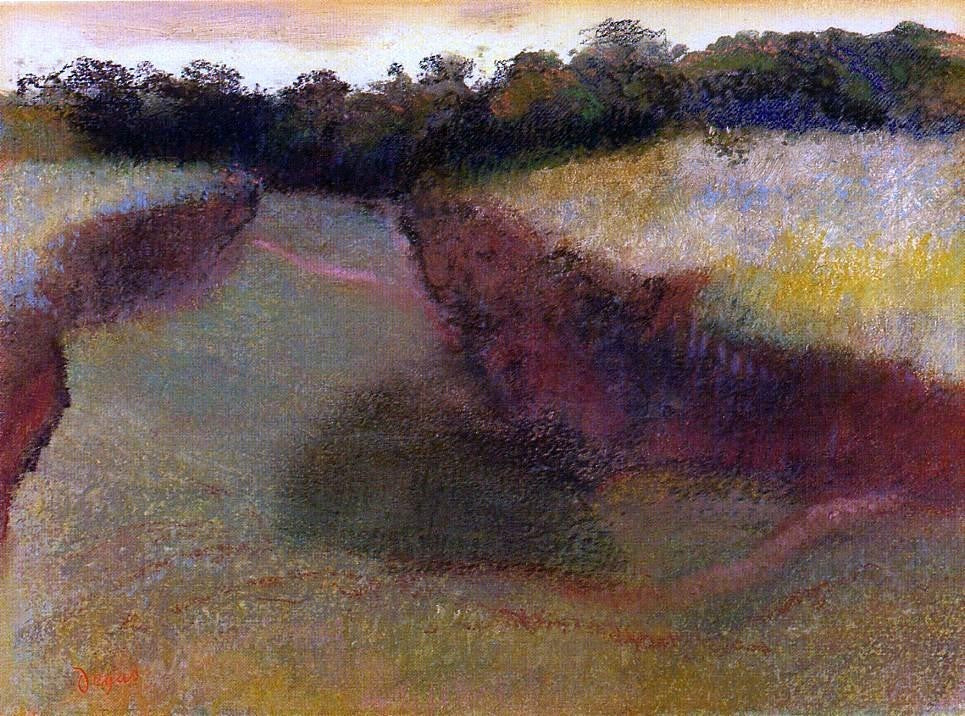 Edgar Degas Wheatfield and Line of Trees, Gallery Wrapped Canvas, 21"x28"