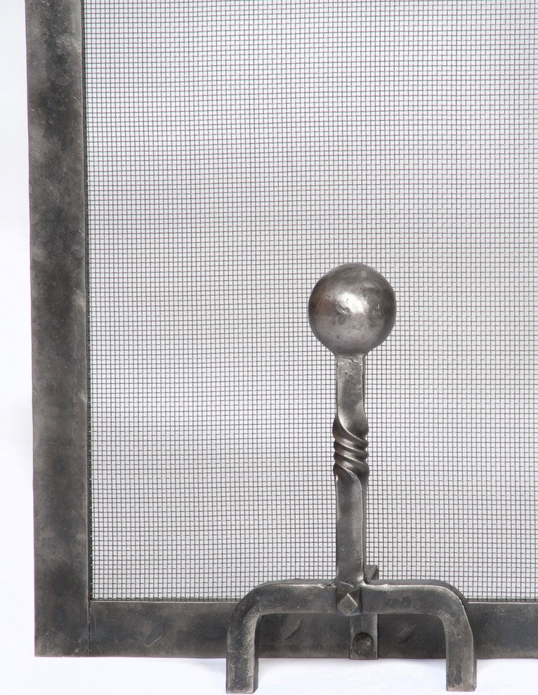 Forged Iron Fireplace Screen with Ball Andiron Feet, Small