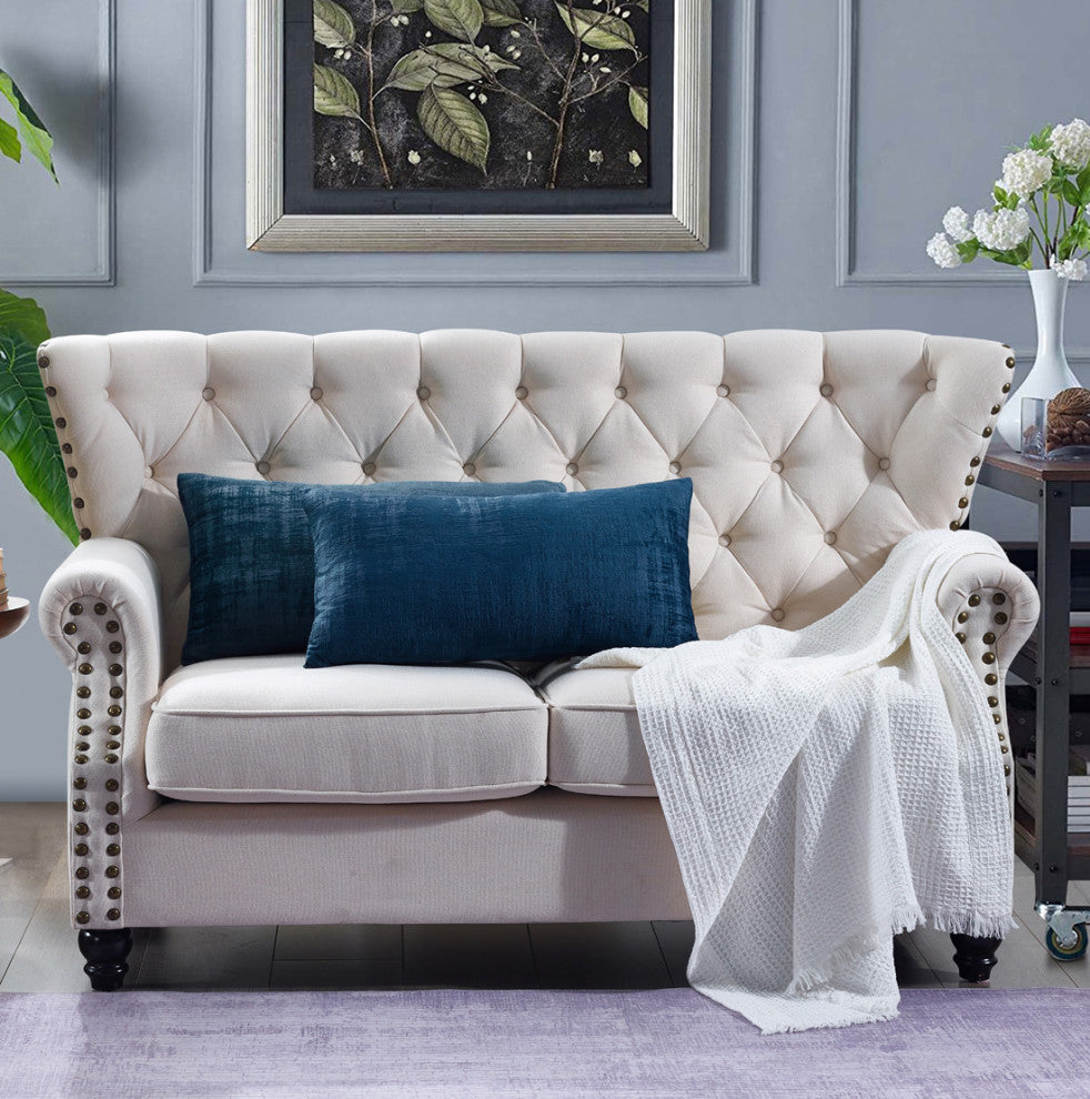 Velvet 2 Piece Lumbar Pillow Cover Set, Majolica Blue, 2 Piece, 14"x26"