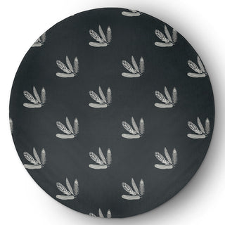 Feather Pattern Fall Design Chenille Area Rug, Black, 5' Round