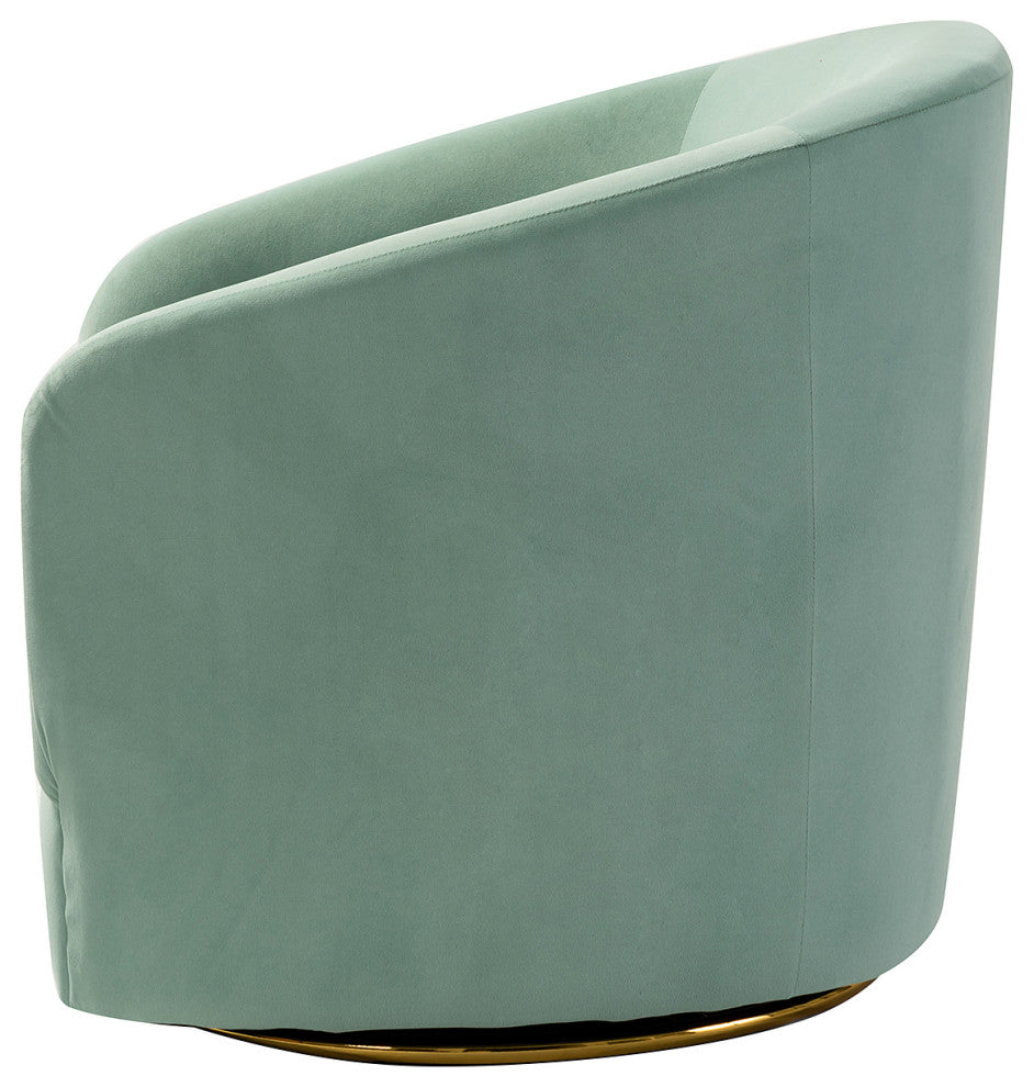 Upholstered Accent Comfy Swivel Chair With Metal Base, Sage