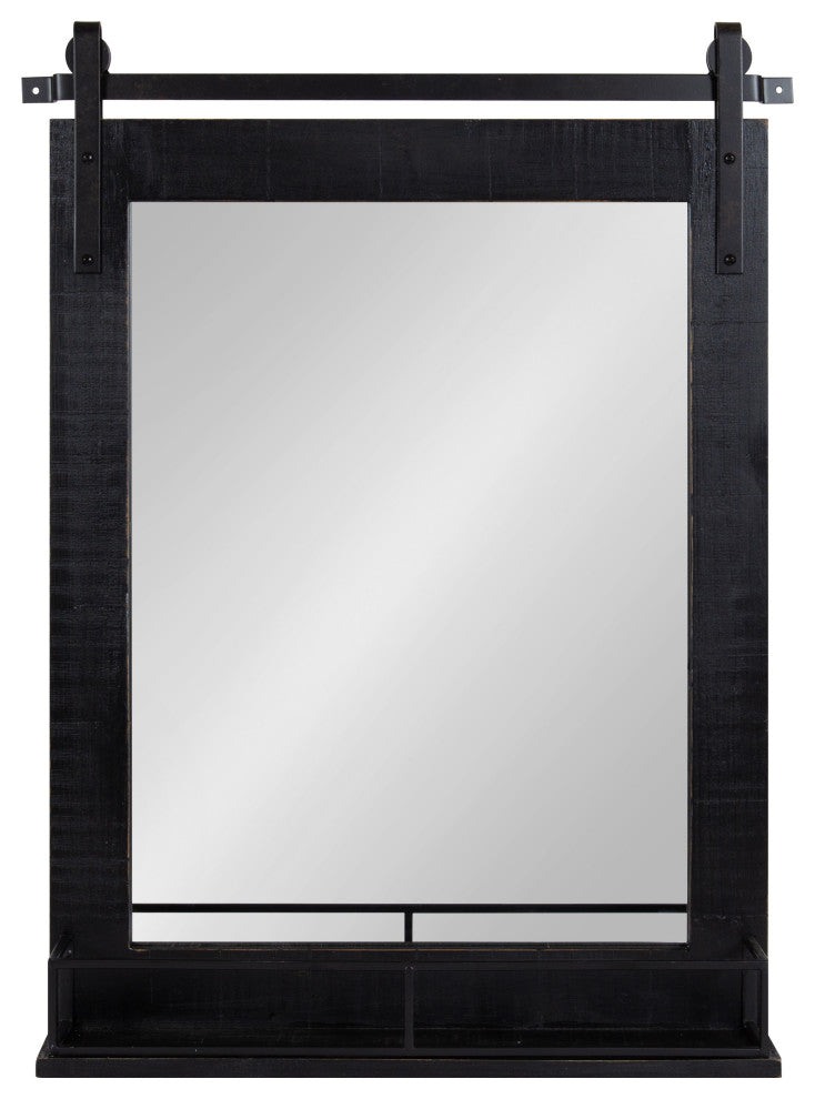Cates Framed Wall Mirror with Shelf, Black 24x31