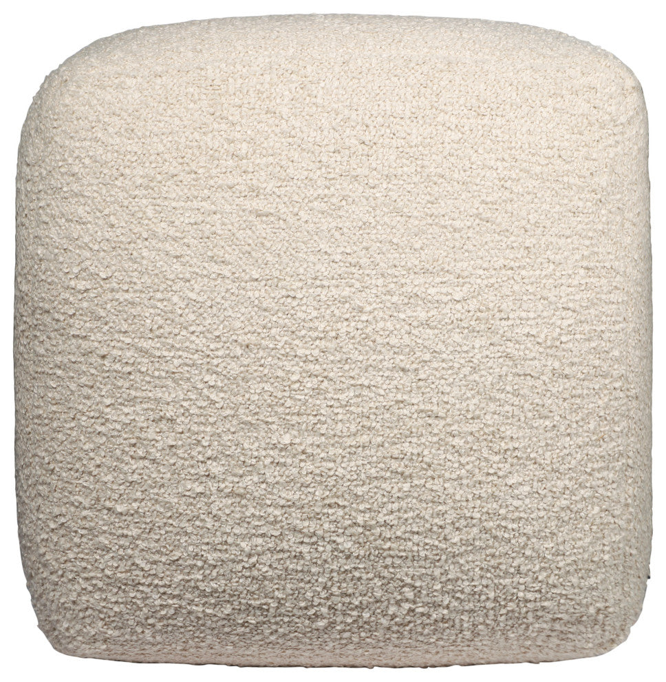 Twill Beige Transitional Solid Handmade Polyester Square Pouf,  18"x18"x18"