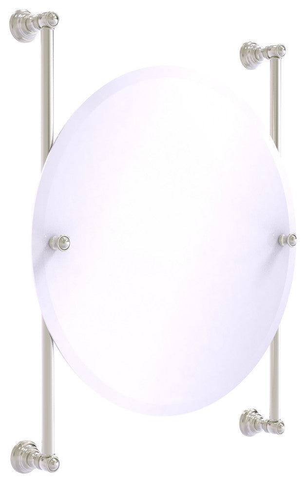 Carolina Round Frameless Rail Mounted Mirror, Satin Nickel