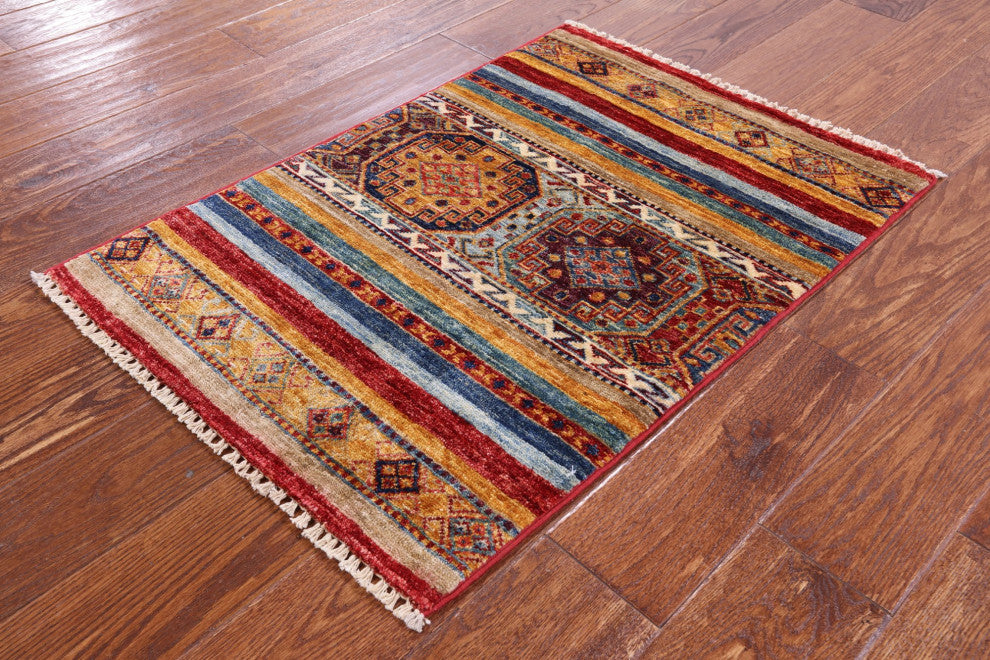 1' 11" X 3' 1" Handmade Khorjin Super Kazak Wool Rug Q10913