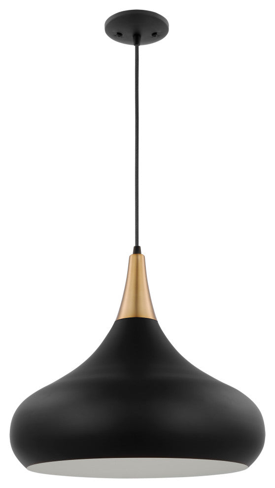 Phoenix 1-Light Large Pendant, Matte Black With Burnished Brass
