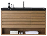 Matera Wall Mount Modern Bathroom Vanity, Pecan Oak, 48", Black Countertop