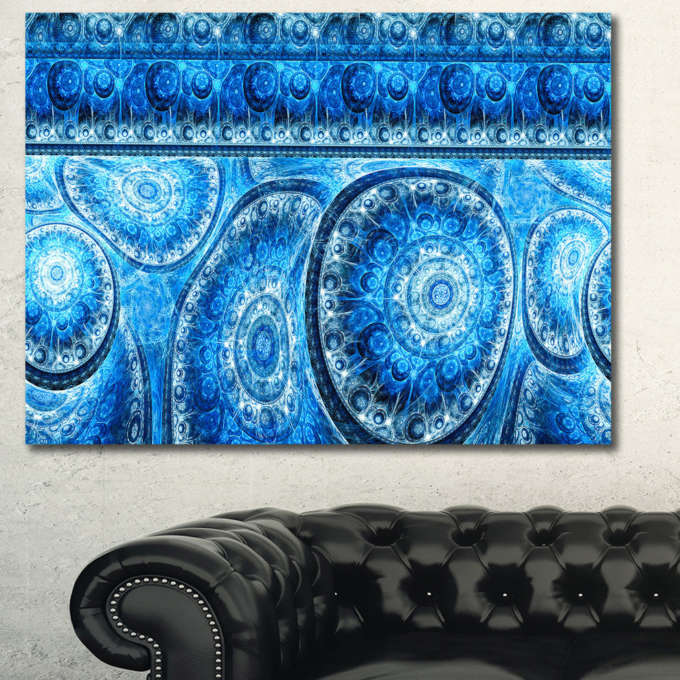 Blue Living Cells Fractal Design, Oversized Abstract Canvas Art Print, 60x40