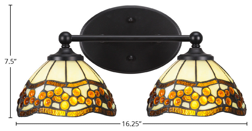 Capri 2-Light Bath Bar, Matte Black/Roman Jewel Art