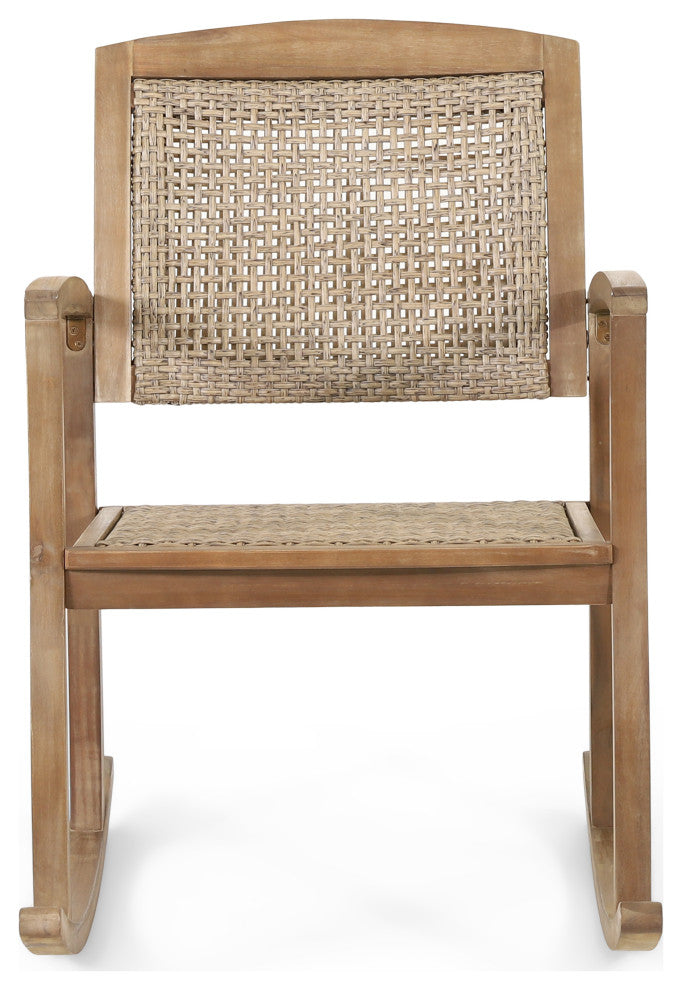 Uintah Outdoor Acacia Wood and Wicker Rocking Chair, Light Brown