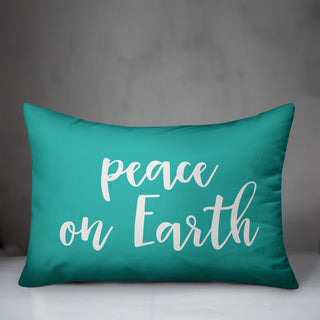 Peace On Earth, Teal 14x20 Lumbar Pillow