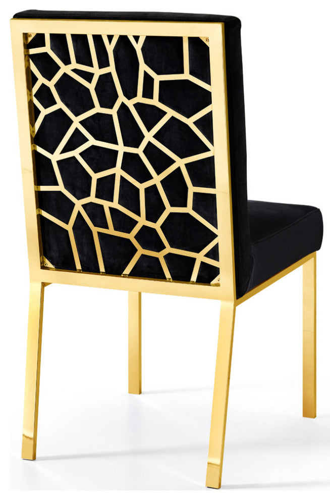 Opal Velvet Dining Chairs, Set of 2, Black, Gold Base