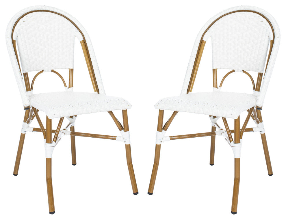 Safavieh Salcha Indoor-Outdoor Stackable Side Chairs, Set of 2, White/Light Brown