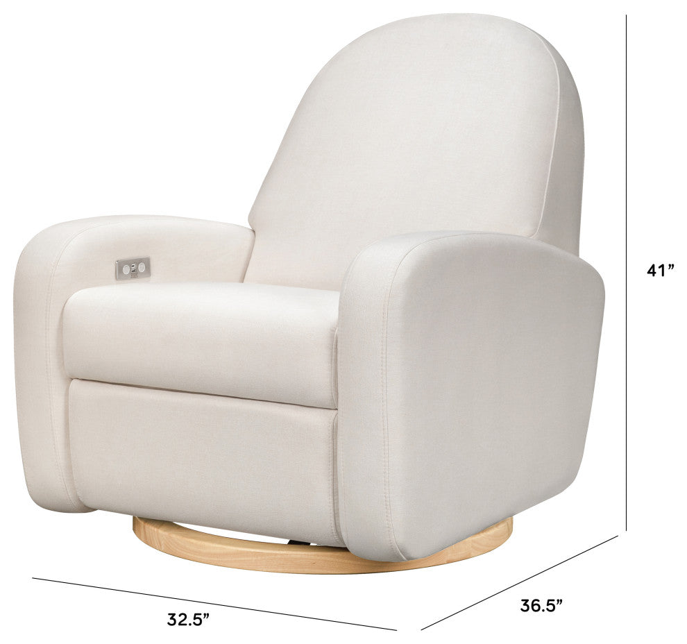 Nami Electronic Recliner and Swivel Glider Recliner, Boucle With USB port, Performance Cream Eco-Weave With Light Wood Base