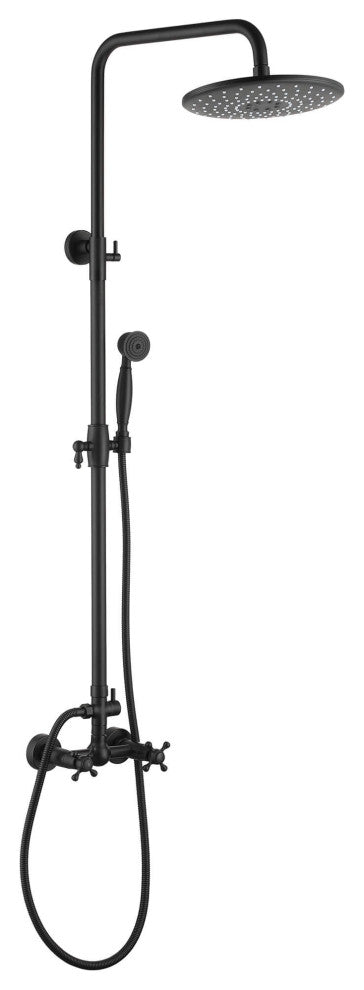 10inch Wall Mount Exposed Pipe Rainfall Shower System with Hand Shower, Matte Black