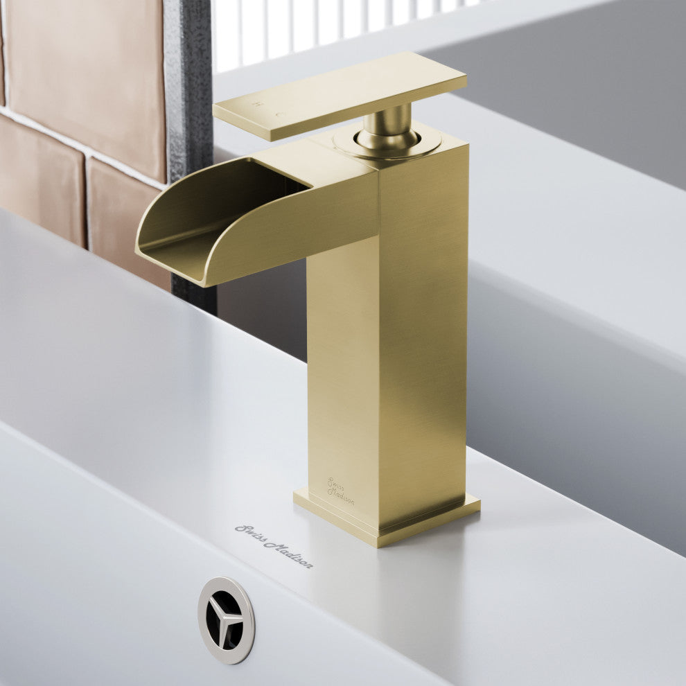 Concorde Single Hole, Waterfall Bathroom Faucet, Brushed Gold