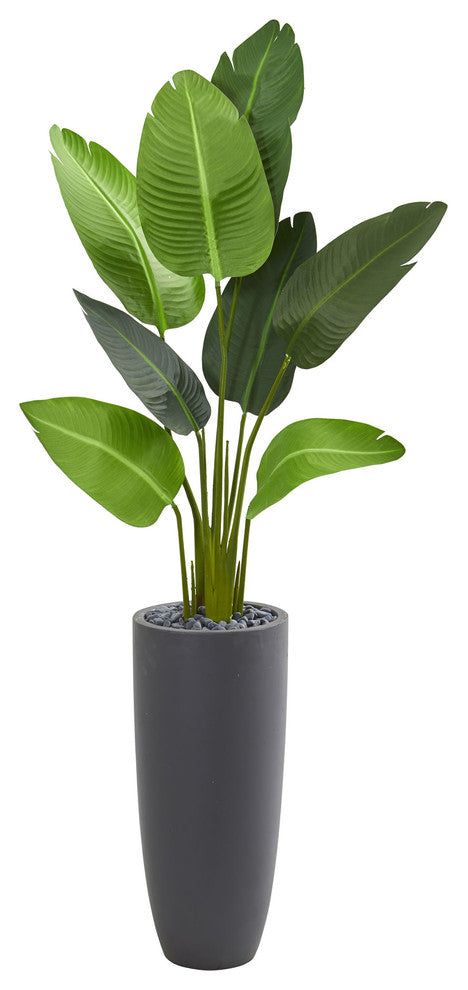 Nearly Natural 5.5' Traveler's Palm Artificial Tree in Gray Planter
