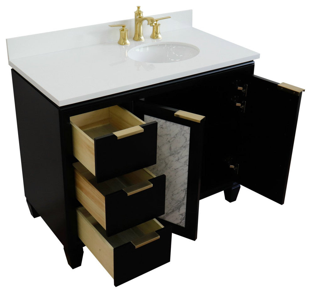 43" Single Vanity, Black Finish With White Engineered Stone Top