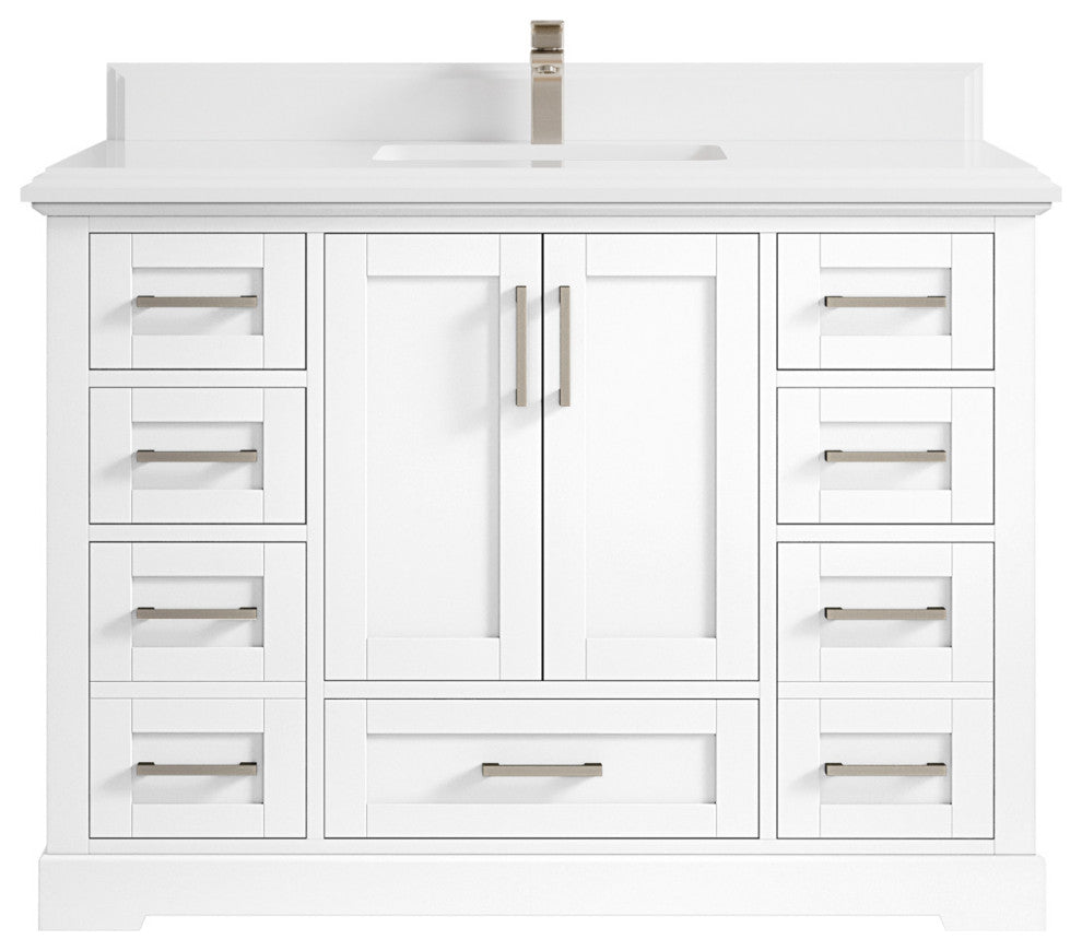 Boston 48 Single Sink Bath Vanity in White 1.5" White Quartz