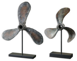 Propellers Rust Sculptures, Set of 2 By Designer NA
