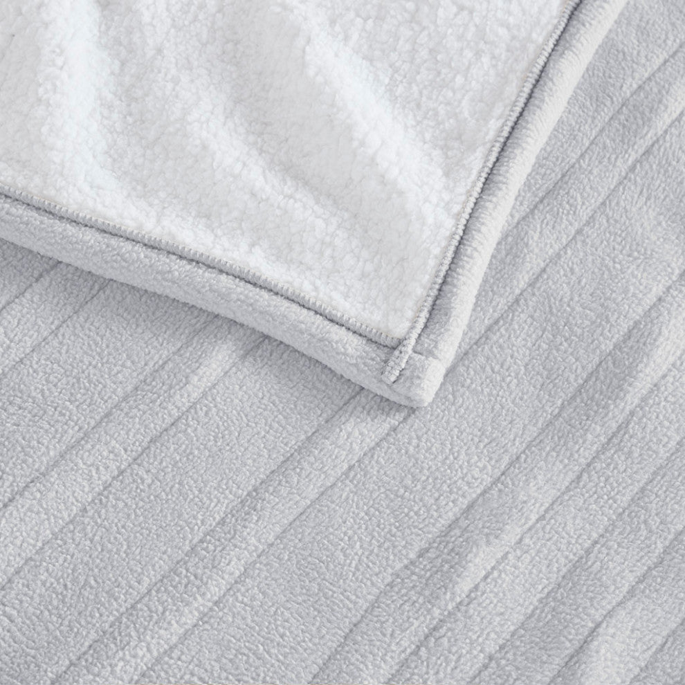 Serta Fleece to Sherpa Heated Fleece and Sherpa Bedding Blanket, Light Grey