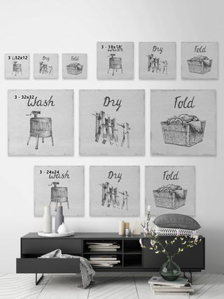 Old Fashioned Laundry Triptych, 3-Piece Set, 48x48 Panels