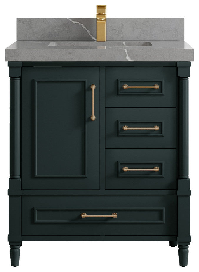 Aberdeen 30 Single Sink Bath Vanity in Dark Forest Green 2" Piatra Gray