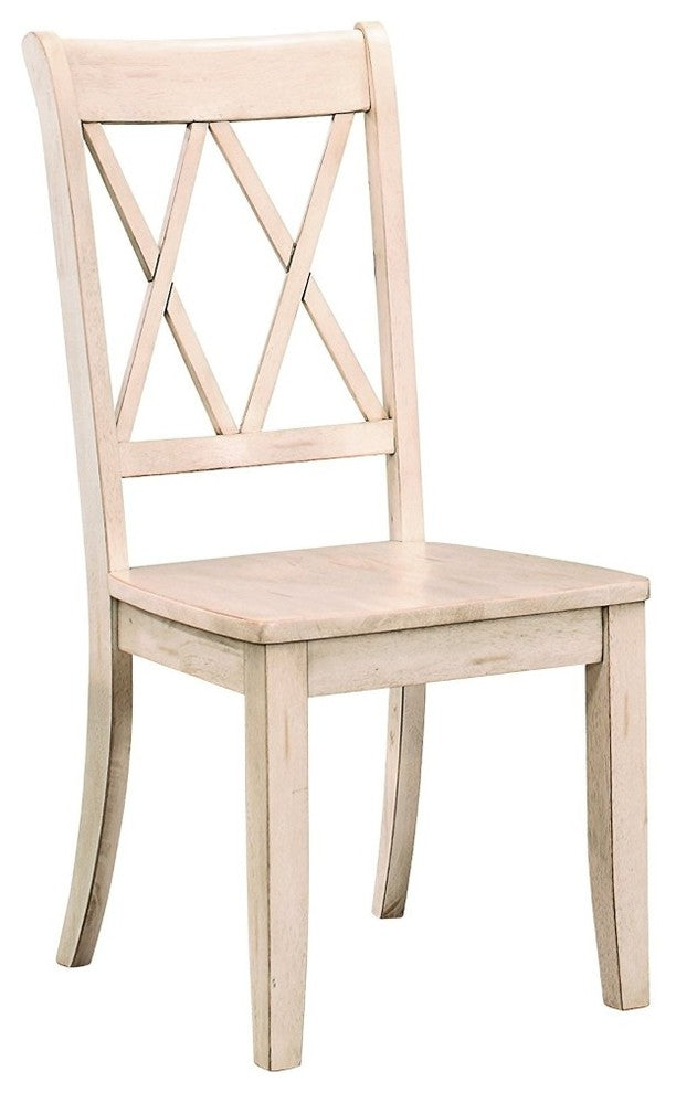 Benzara BM179836 Pine Veneer Side Chair With Double X-Cross Back, White, S/2