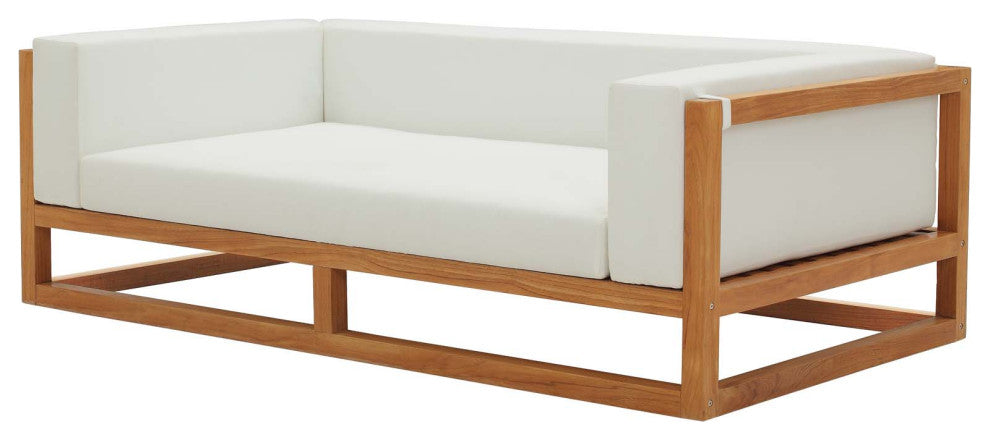 Outdoor Patio Furniture Lounge Chair and Coffee Table Set, Wood, Natural White