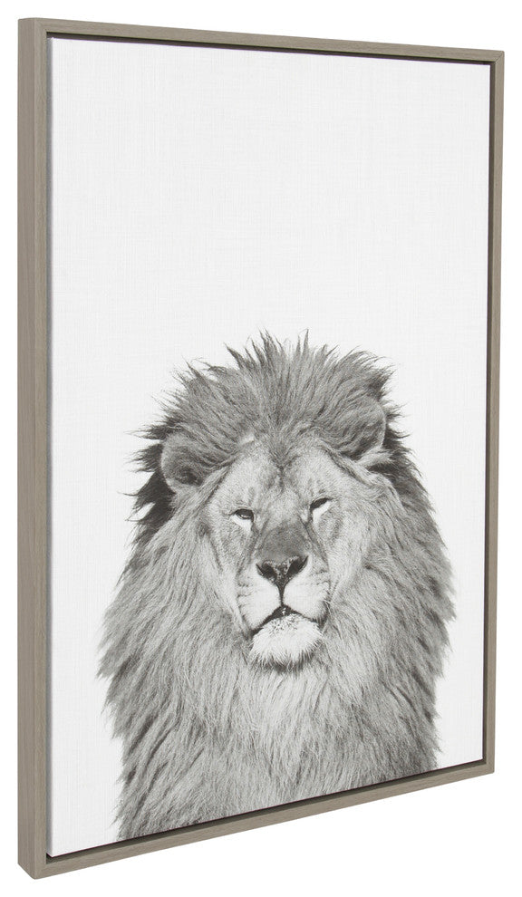 Sylvie Lion Portrait Framed Canvas Wall Art by Simon Te Tai, Gray 23x33