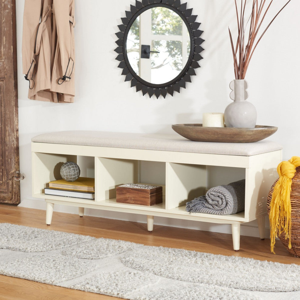 Safavieh Cricket Open Shelf Bench, Creme/Creme