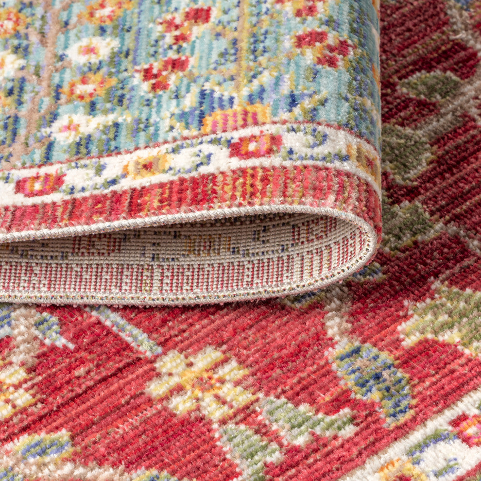 India Flower Area Rug, Burgundy, 5x8
