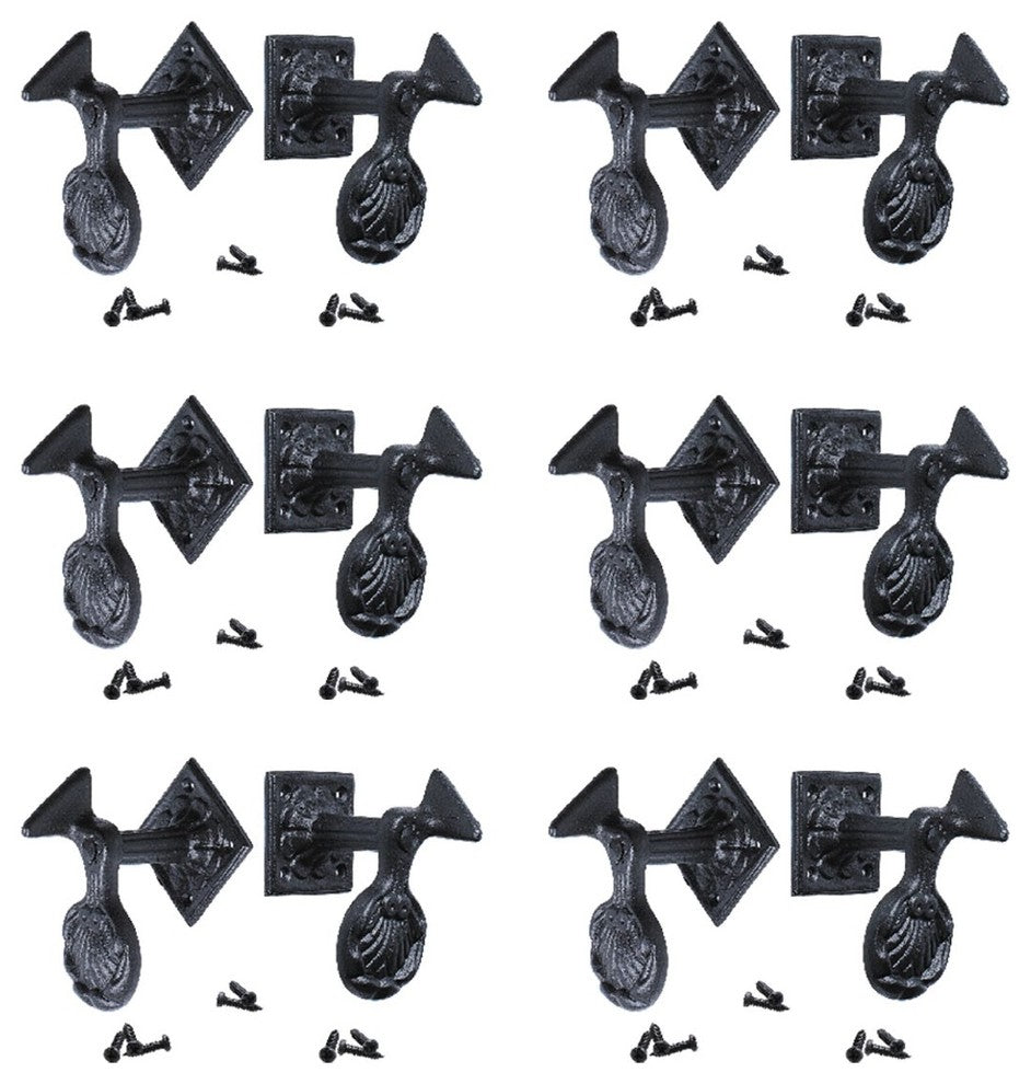 Black Shutter Dog Wrought Iron Seashell Wood Mount Pack of 6 Renovators Supply