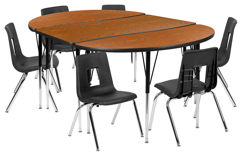 76" Oval Wave Laminate Activity Table Set-16" Student Stack Chairs, Oak/Black