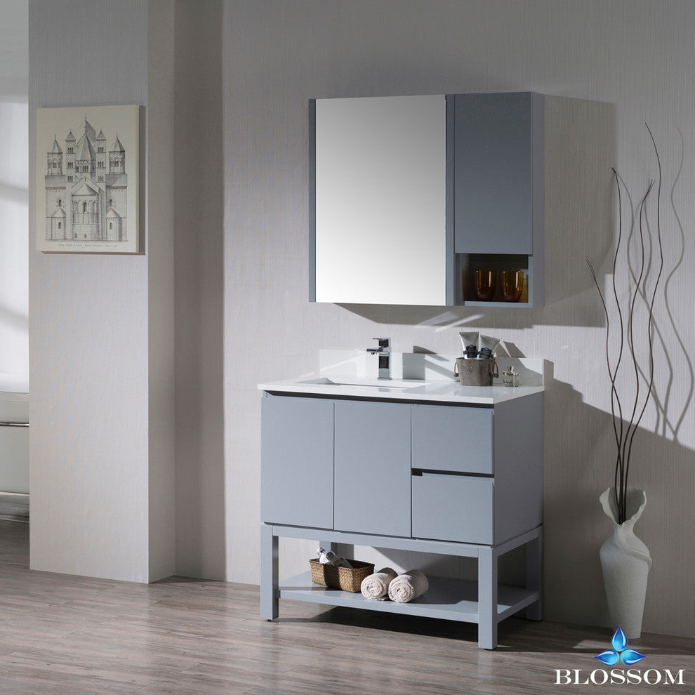 Monaco 36" Left Vanity Set With Mirror and Wall Cabinet
