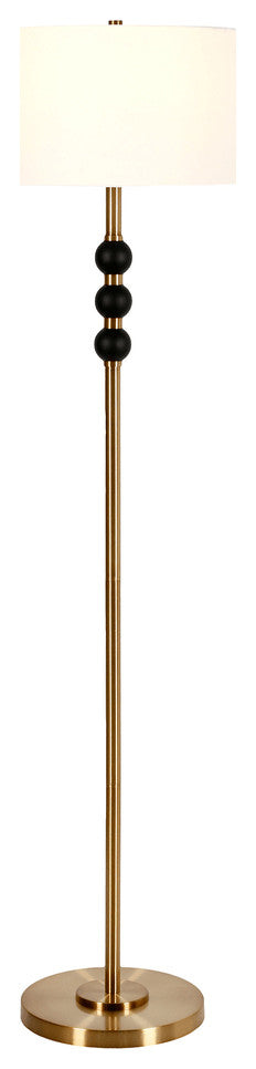 62" Black Traditional Shaped Floor Lamp With White Frosted Glass Drum Shade