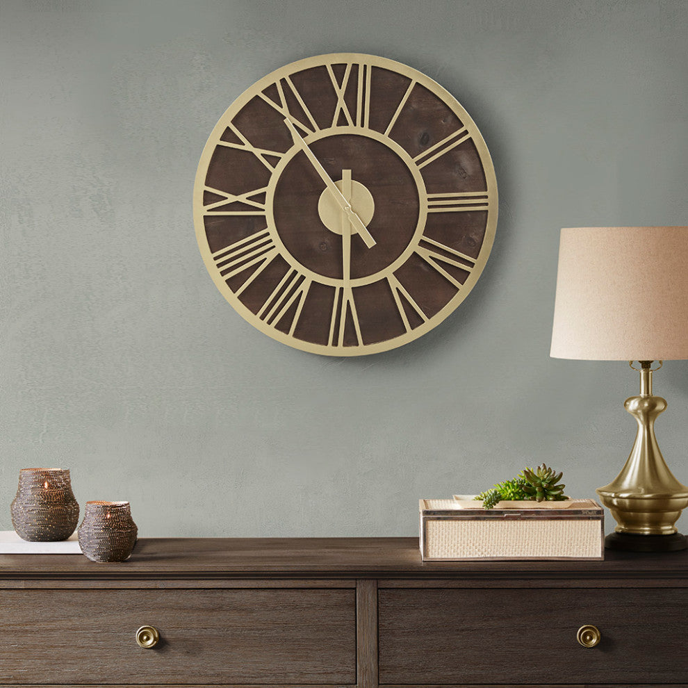 Madison Park Mason Rustic Roman Wall Decor Clock, Gold
