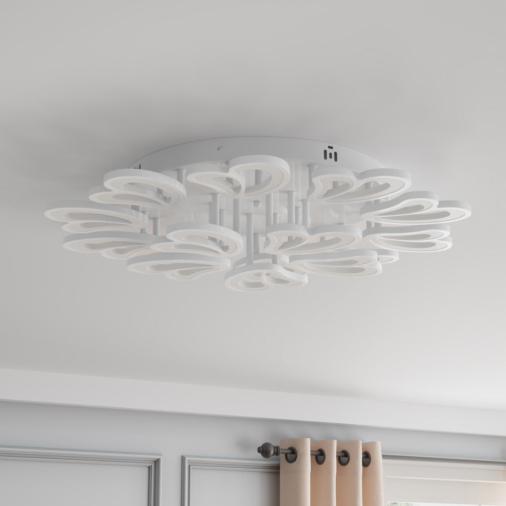 Matte White Butterfly Design Semi Flush Mount LED Dimmable Ceiling Lamp