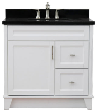 37" Single Sink Vanity, White Finish With Black Galaxy Granite