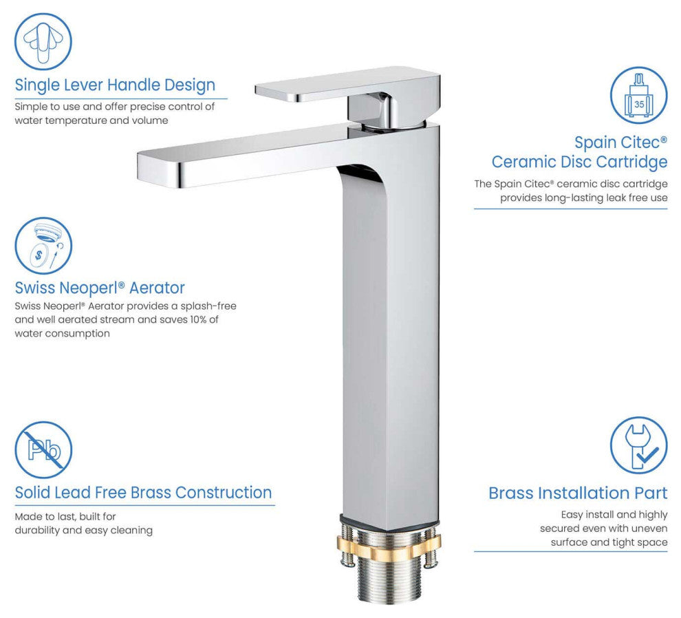 Blaze-T Single Handle Bathroom Vessel Sink Faucet, Chrome