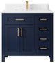 Cambridge 36 Center Sink Bath Vanity in Hale Navy Blue 1.5" White Quartz