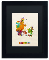 'Denmark Watercolor Map' Matted Framed Canvas Art by Michael Tompsett
