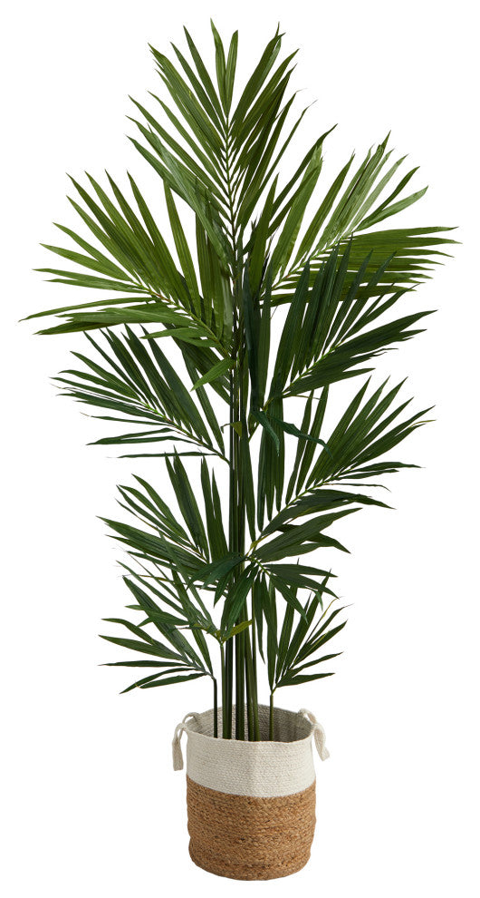 7' Kentia Artificial Palm, Handmade Natural Jute and Cotton Planter