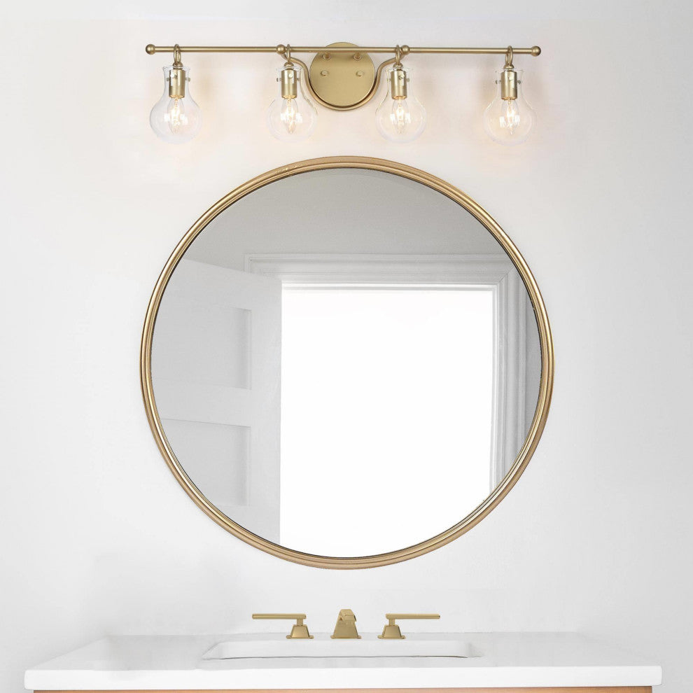 4-Lights Modern and Matte Gold With Clear Glass Shade LED Vanity Light